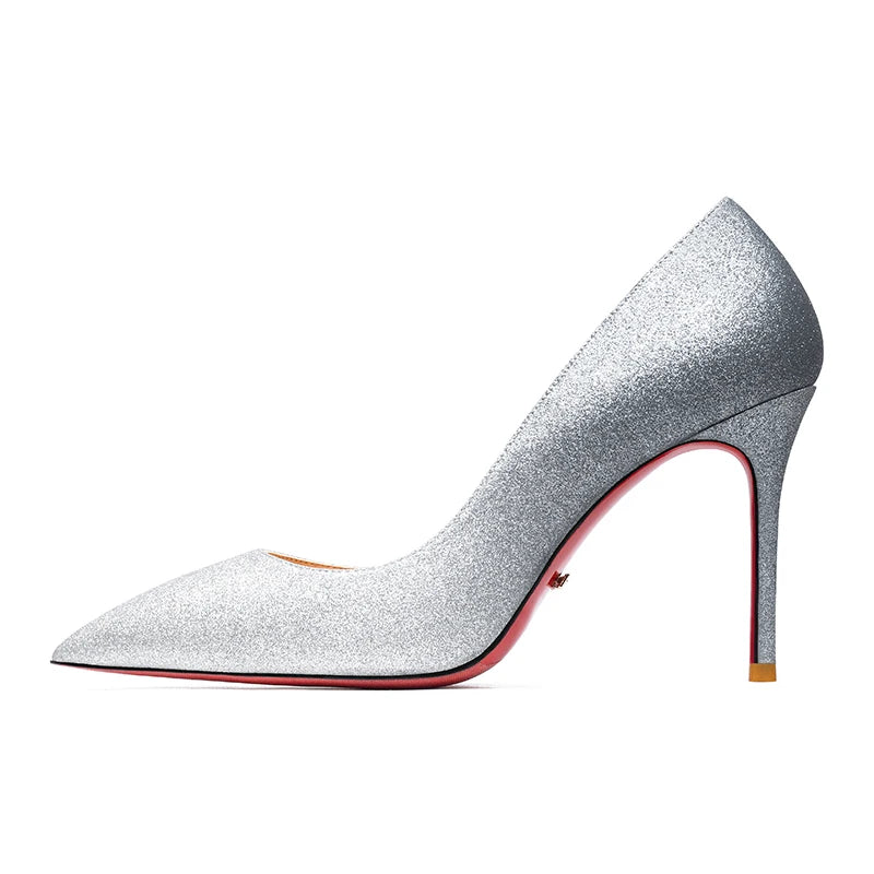 Women's Shoes Shiny Luxury Brand Pumps Red Bottom Pointed Toe Glitter Basic High Heels Female Prom Party Ladies Shoes Women 12cm