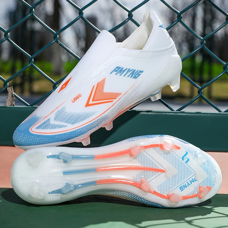 Summer Dopamine Football Shoes for Male and Female Students, Long-Spiked, Laceless, Non-Slip, Wear-Resistant, Natural Turf Training Shoes