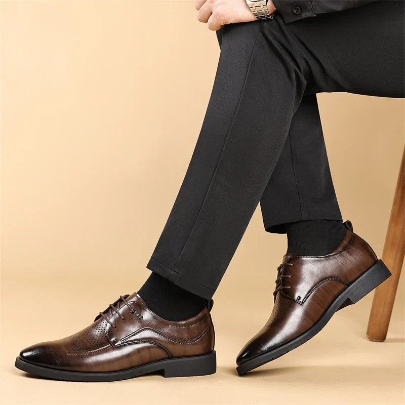 Men's Summer Breathable Leather Shoes Hollow out Comfortable Fashionable Business Formal Derby Shoes British Style-SJ2502-1