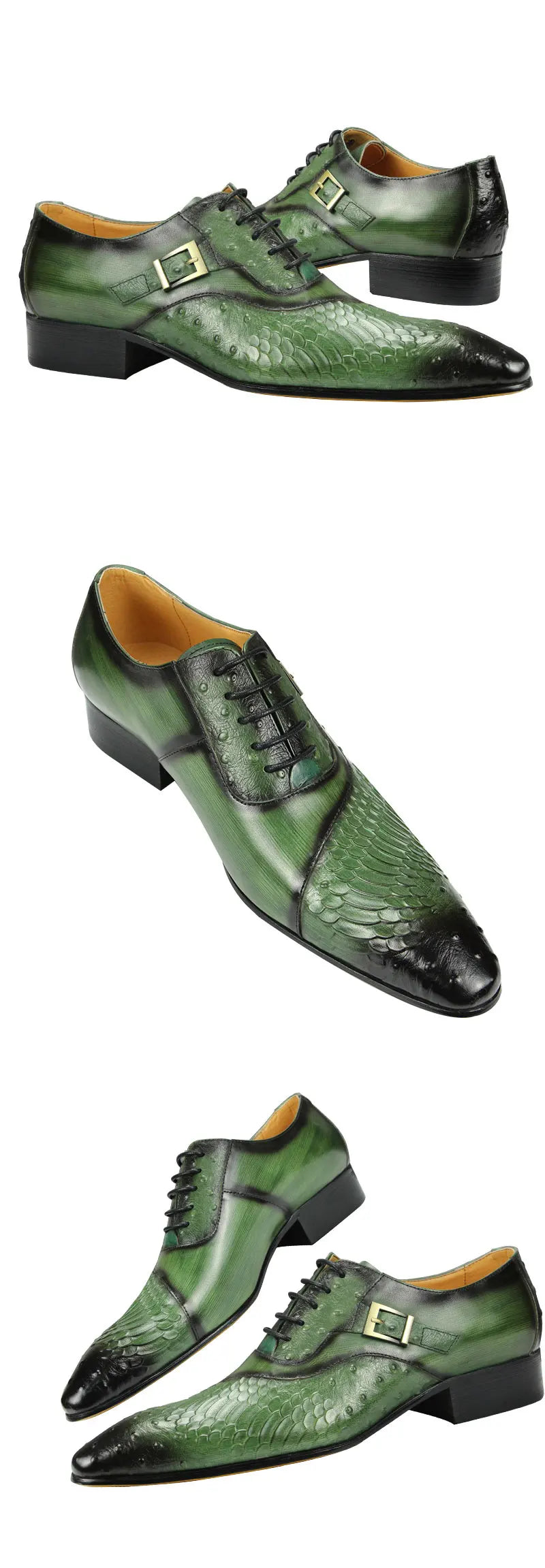 Luxury Men Oxford Shoes British Carved Fashion Dress Leather Shoes  Pointed Shoes Trendy Lace-up Green Black Formal Shoes Men