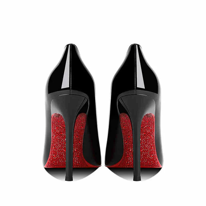 Women's heels 2025 New Luxury Brand Pumps Red Bottom Pointed Toe Rhinestone High Heels Elegant Stiletto Party Prom Ladies Shoes