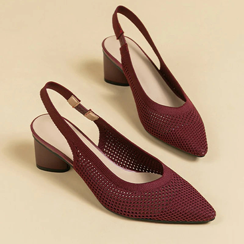 Large Women's High Heel Sandals Fashion Stripes Soft and Breathable Knitted Round Thick Heel Shoes 2025 New (High Heel 5cm)