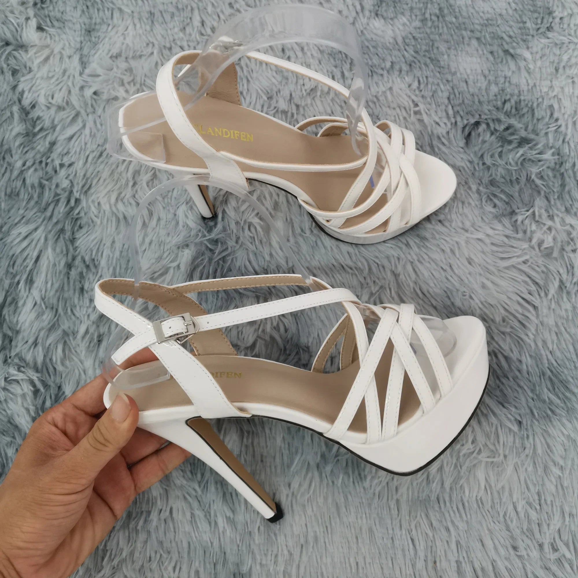 Women Sandals 14CM Super Sexy Platform High Heels Ankle Strap Sandals Open Toe Sanke Gladiator Party Dress Red Wedding Shoes