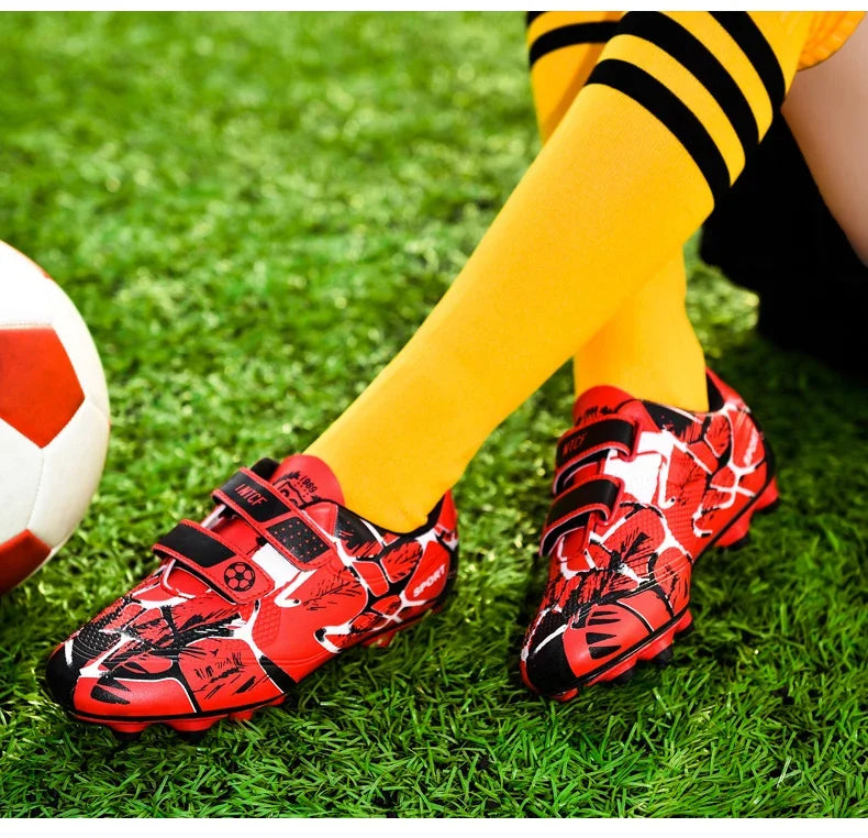 Kids Soccer Shoes Outdoor Non-Slip Football Sports Shoes Boy Training Shoes Child HOOK&LOOP Lightweight Children's Soccer Cleats