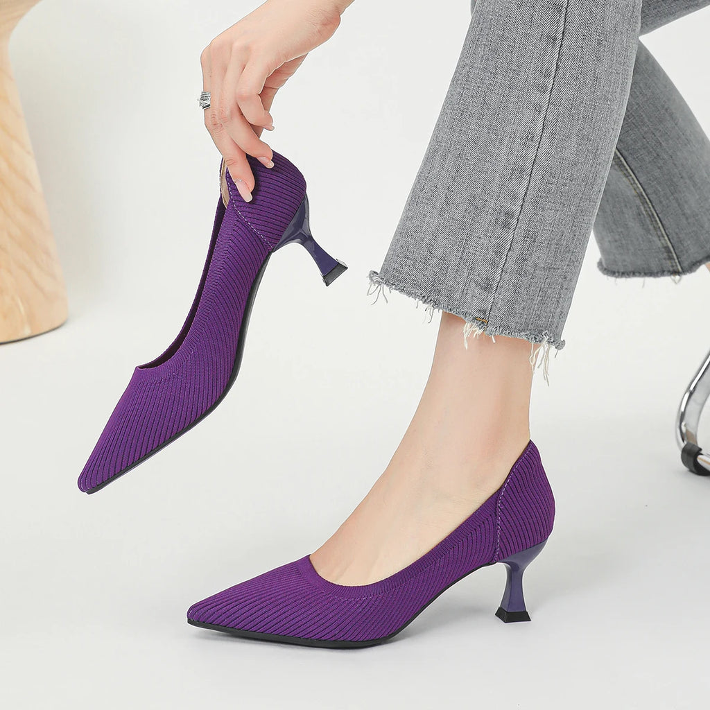 Women's High Heels Fashion Pattern Soft Knitted Comfortable Breathable Shoes 2026 New (6cm High)
