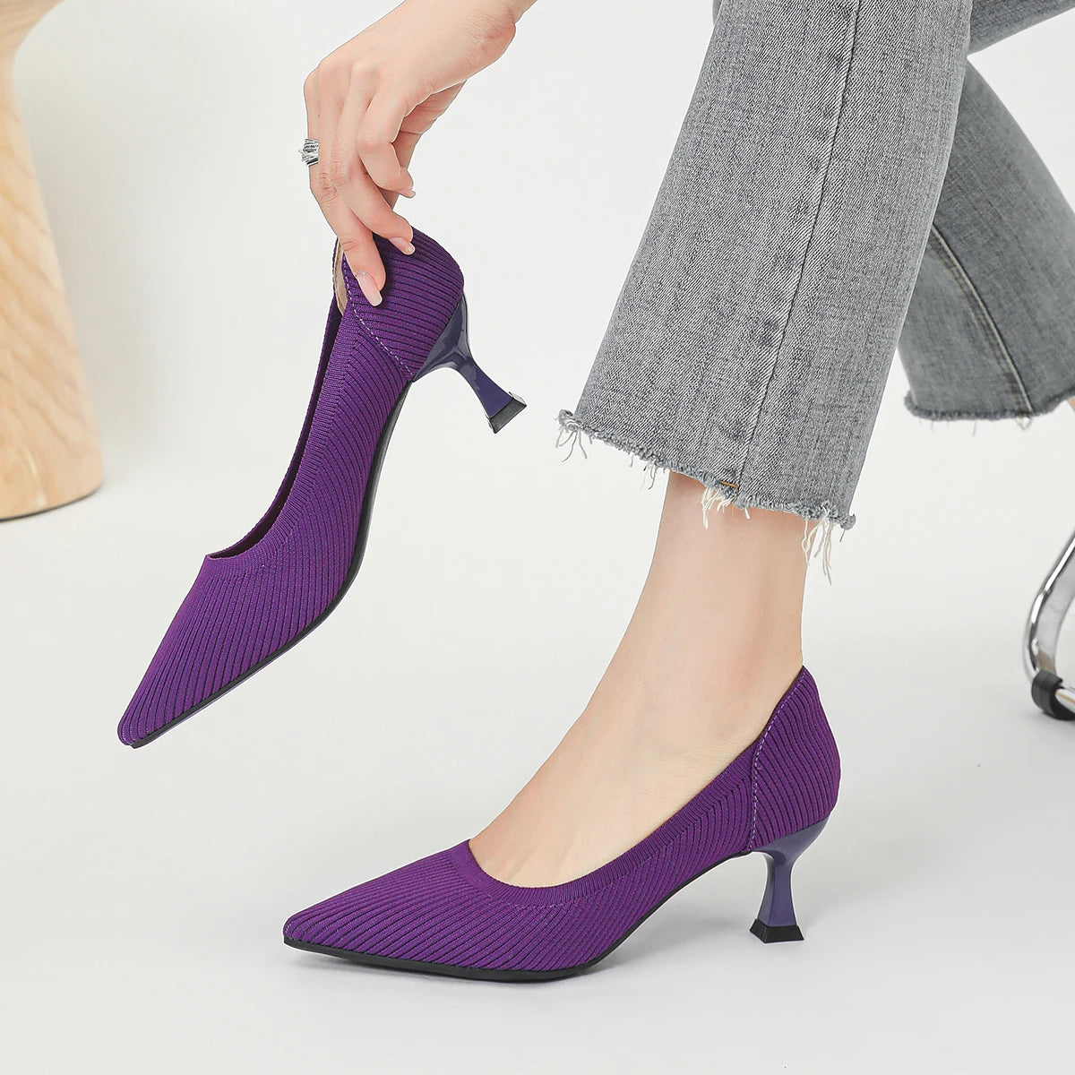 Women's High Heels Fashion Pattern Soft Knitted Comfortable Breathable Shoes 2026 New (6cm High)
