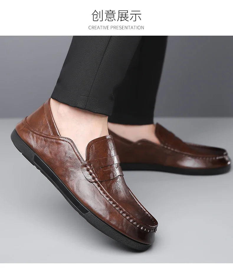 Genuine Leather Men Loafers Comfortable Mens Casual Shoes Luxury Brand Man Formal Dress Shoes Breathable Slip on Boat Shoes