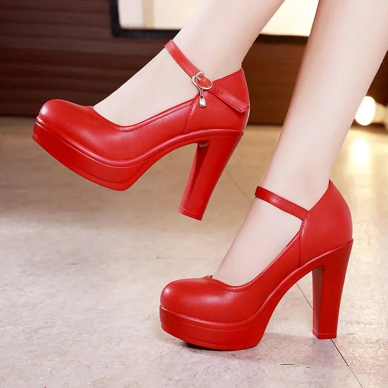 8 10 12cm Small Size 32-43 Shallow Thick Bottom Platform Pumps Women 2026 Block High Heels Shoes for Office Model Wedding Dress