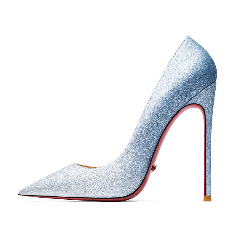 Women's Shoes Shiny Luxury Brand Pumps Red Bottom Pointed Toe Glitter Basic High Heels Female Prom Party Ladies Shoes Women 12cm