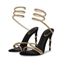 Aneikeh Star Style Luxury Crystal Snake Coiled Ankle Strap Lady Gladiator Sandals Sexy Stiletto High Heel Summer Party Prom Shoe