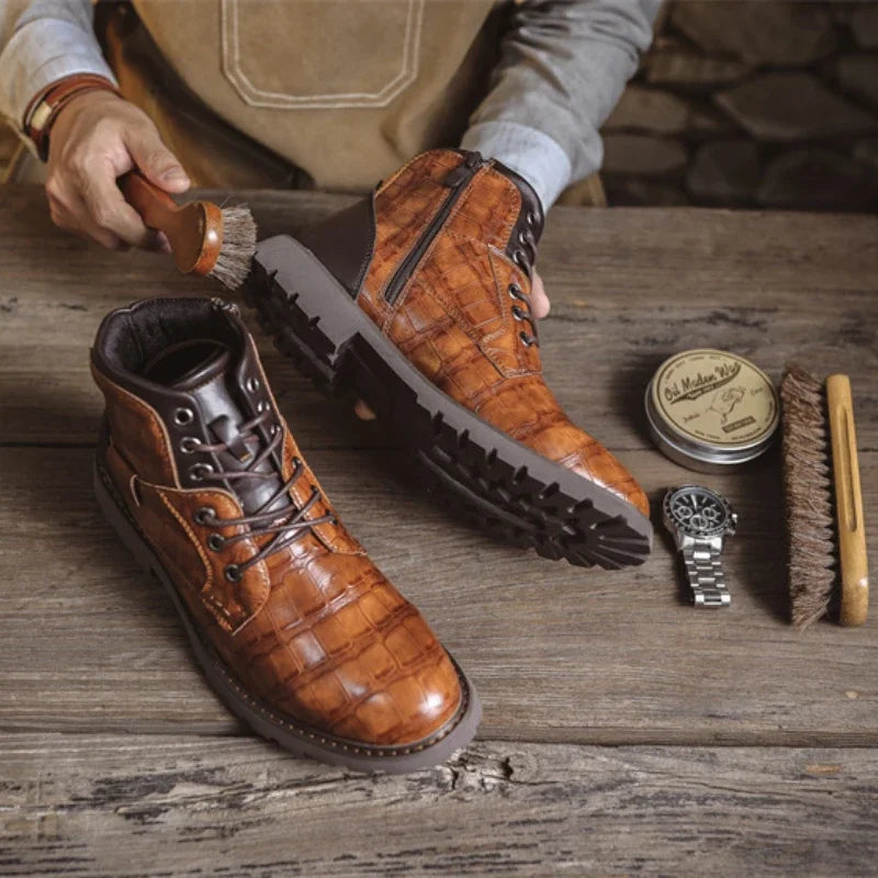 Luxury Men's Boots Italy Handmade Men's Ankle Boots Designer Retro Leahter Shoes for Men Non-Slip Work Boots botas para hombre