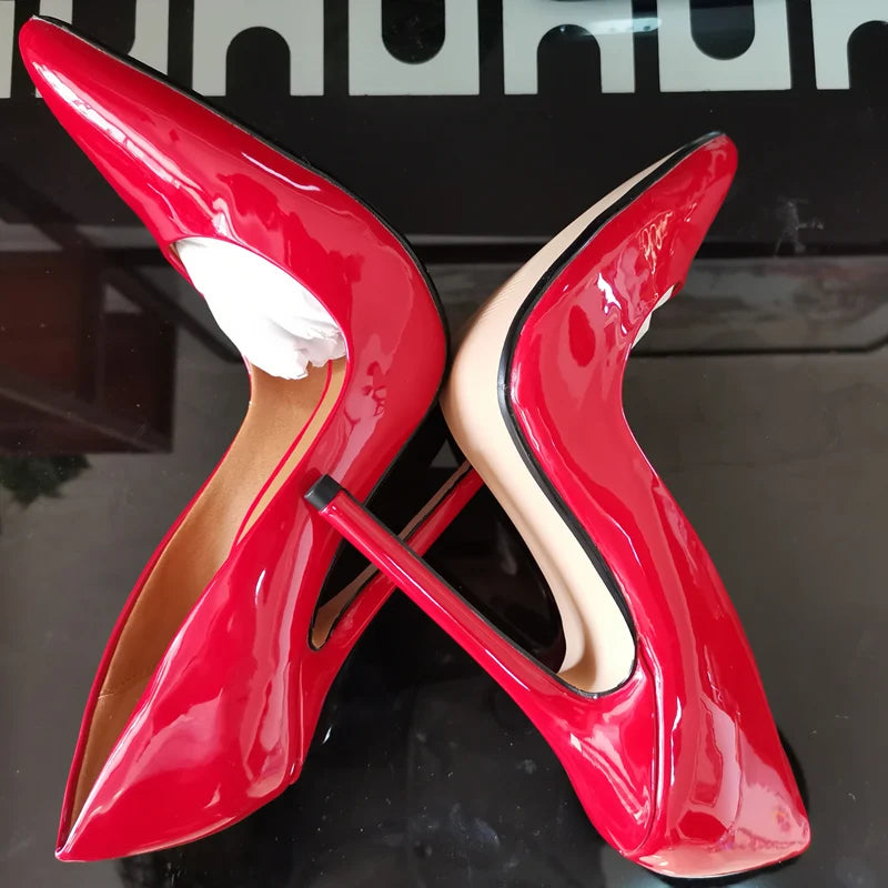 Fashion High Heels Sexy Shoes Women Pumps Large Size 43 44 45 White Stiletto Heel Patent Leather Office Wedding Shoes Hey Si Mey