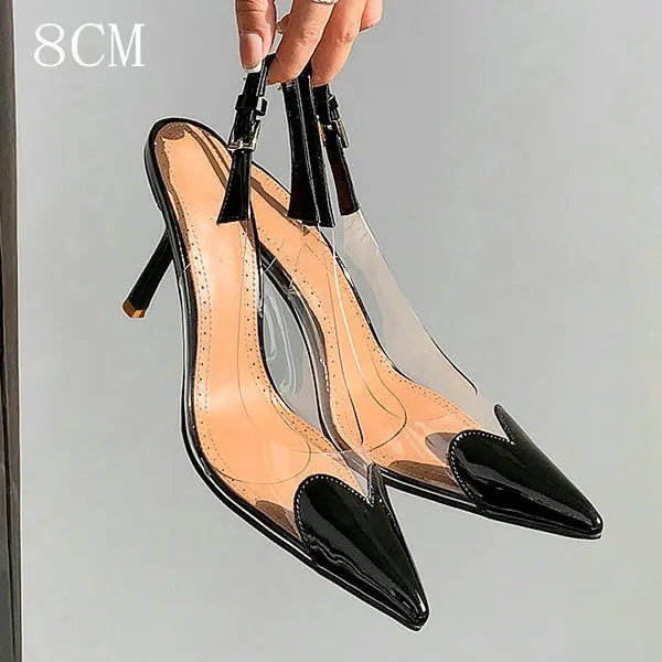 Fashion Heart Design Women Pumps Sexy Pointed Toe Clear High Heels Wedding Prom Shoes PVC Transparent Sandals Party Pumps