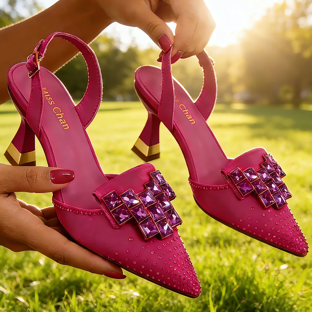 Venus Chan 2026 Elegant Green Slingback Heels with Rhinestones – Italian Design, Pointed Toe Bridal & Evening Party Footwear
