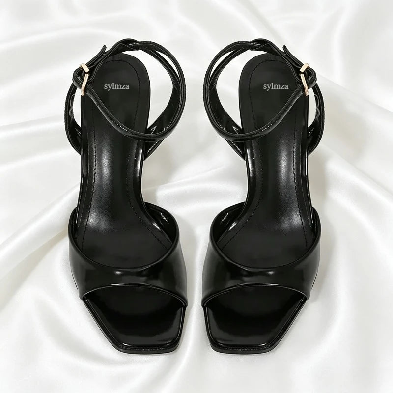 Elegant Ankle Strap High Heels Ladies Square Toe Fashion Party Dress Shoes Office Hollow Sexy Designer Brand Sandals Women Pumps