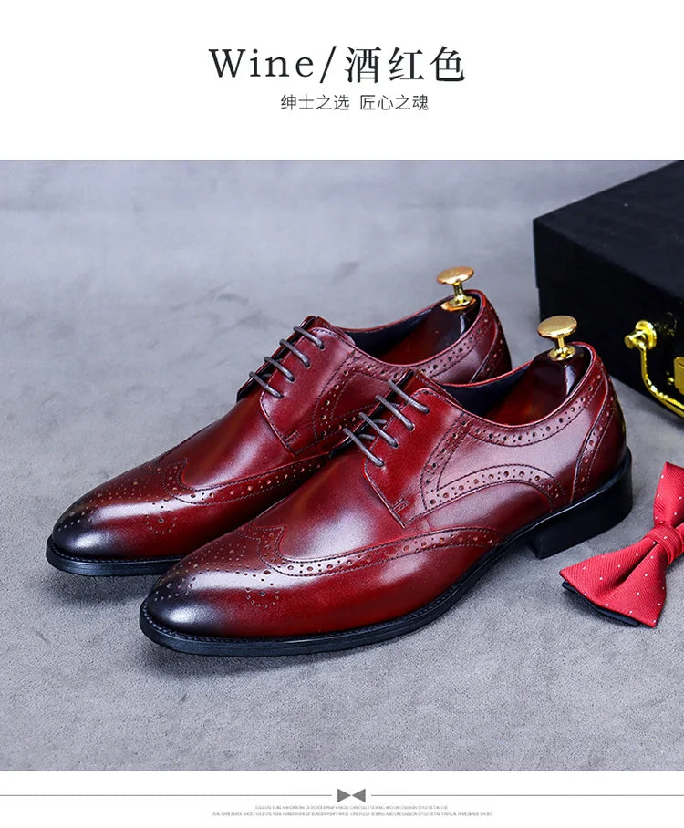 New Men Dress Handmade Shoes Genuine Leather Male Oxford Italian Classic Vintage Lace-up Men's Brogue Shoes Oxford