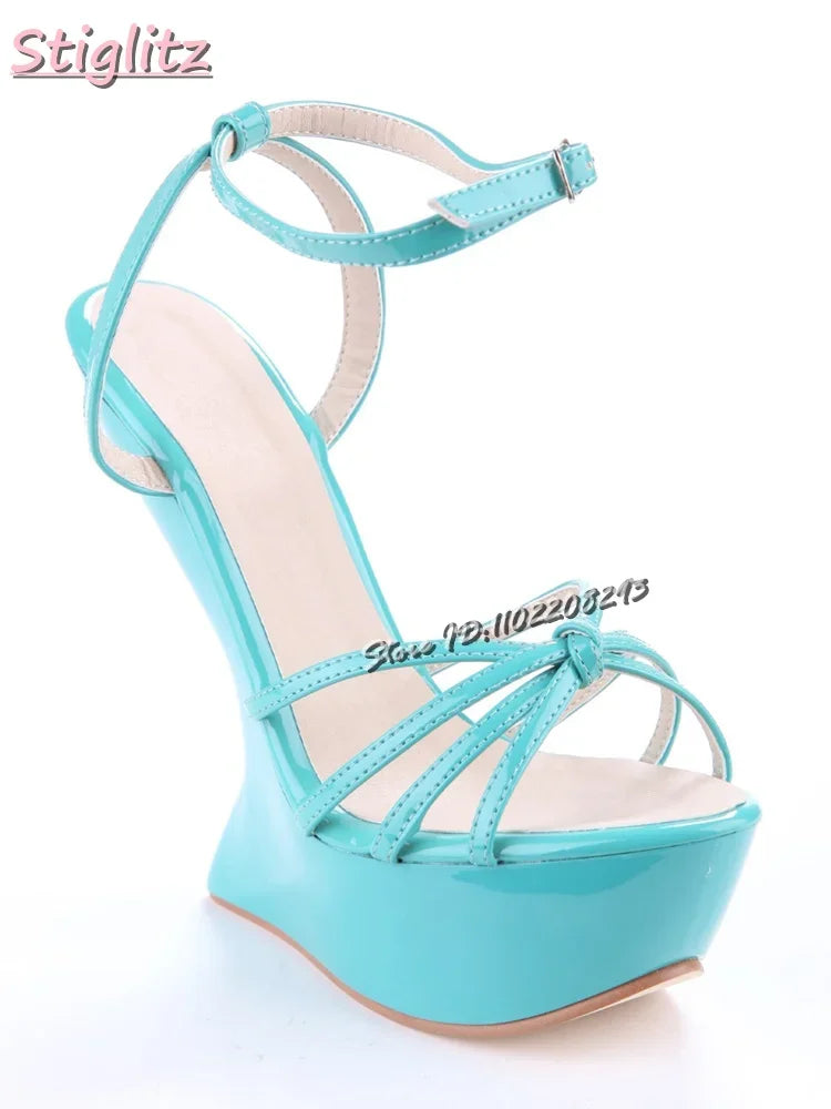 Cross-tied Super High Heel Sandals Candy Color Round Toe Platform Strange Style Heels 2025 Summer Women Shaped Heel Shoes 15CM