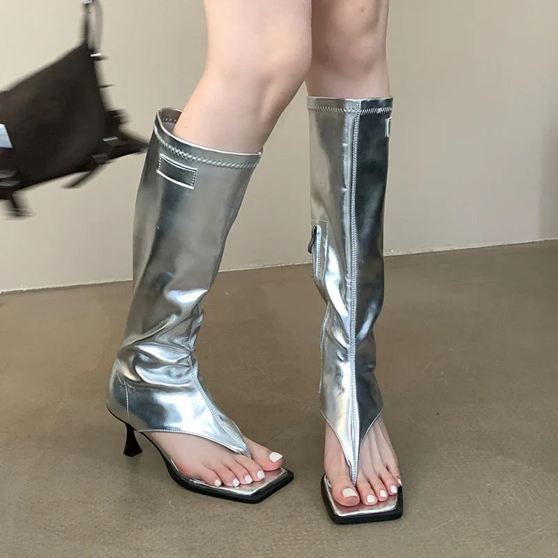 Ladies Heeled Pumps Sandals New In Knee High Boots Fashion Zippers Female Footwear Open Toe Women Heels Shoes Flip Flops