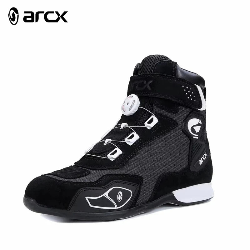 ARCX Black Motorcycle Riding Protective Boots Men's Shoes Summer Breathable Knob Adjustment Design Anti-fall Durable Equipment