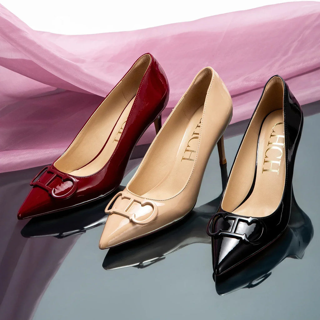 Woman's High Heels Black  New Lacquer Leather Women's Business Wedding Shoes 7cm