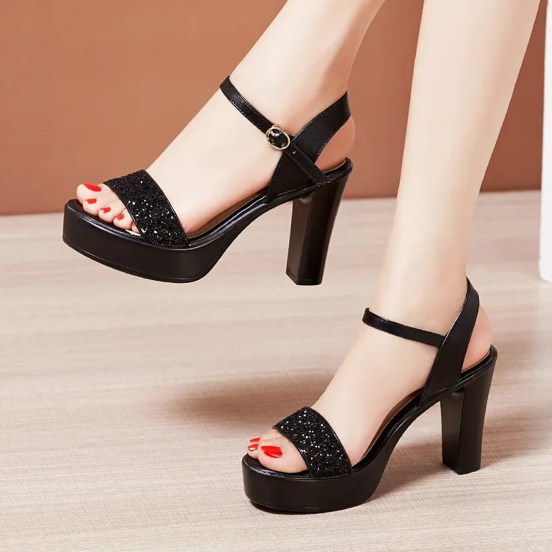 Maogu Block High Heels Wedding Shoes Silver Gold 203 Elegant Ladies Shoe Summer Bling Chunky Platform Sandals Women Size 32 43