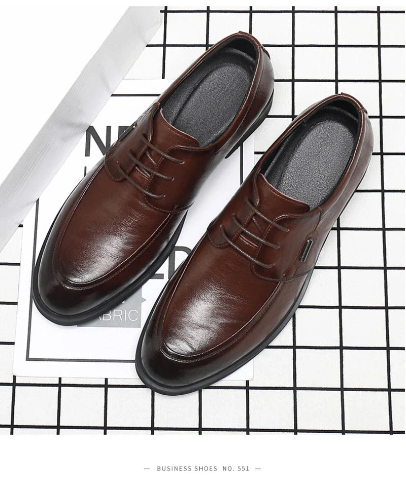 Brown Leather Dress Shoes British Style Lace Up Formal Business Footwear Groom Wedding Shoes Low Top Comfortable Office Shoes