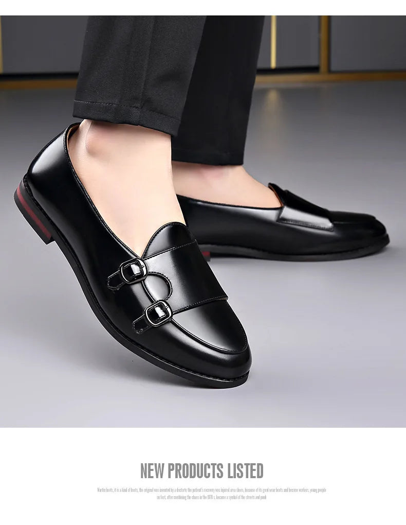 Spring Summer New Cow Leather Shoes for Men Buckle Designer Loafers Male Solid Color Big Size Fashion Business Casual Shoes Man