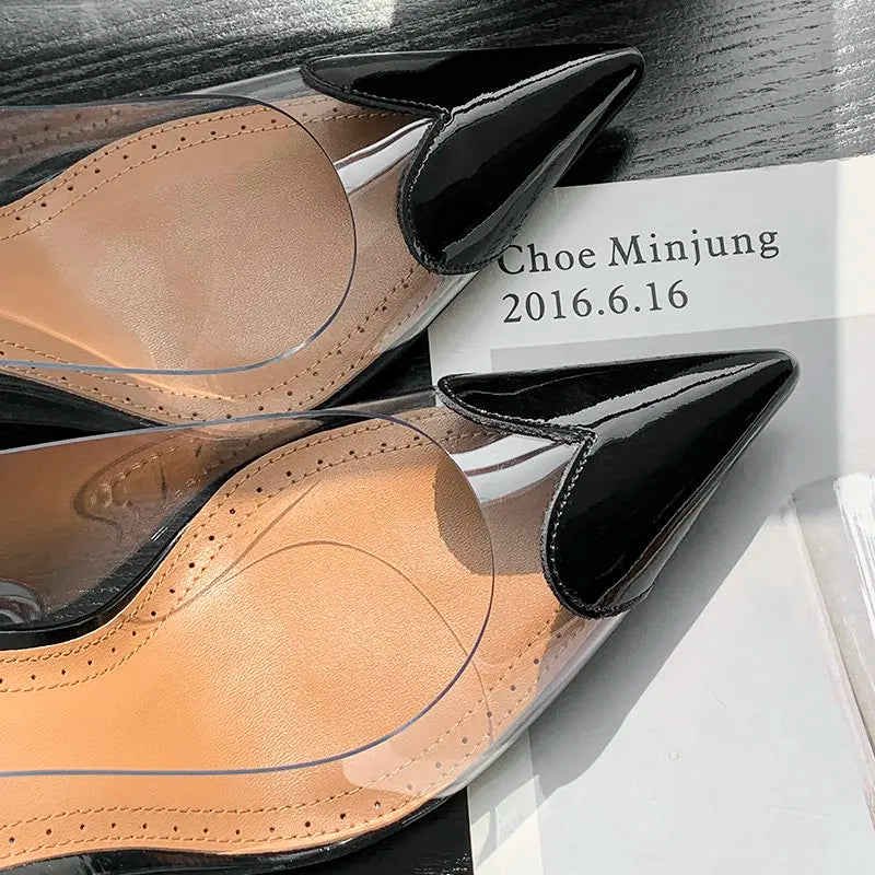 Fashion Heart Design Women Pumps Sexy Pointed Toe Clear High Heels Wedding Prom Shoes PVC Transparent Sandals Party Pumps
