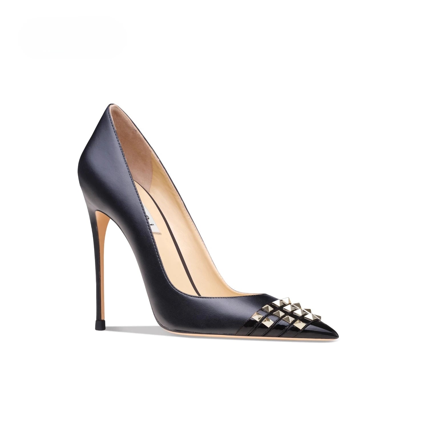New Splicing Rivet Blackhead Naked High Heels Thin Heels Pointed Shallow Mouth Sexy Single Shoes