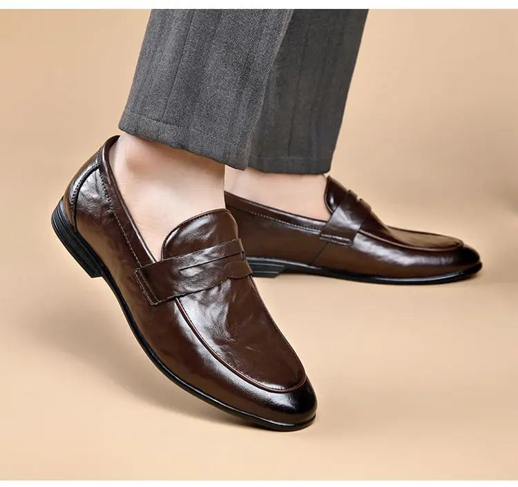 Social Shoe Male Leather Casual Round Toe Men's Formal Shoes Business Luxury Designer Clothing Office Party Gentleman 2025 Trend