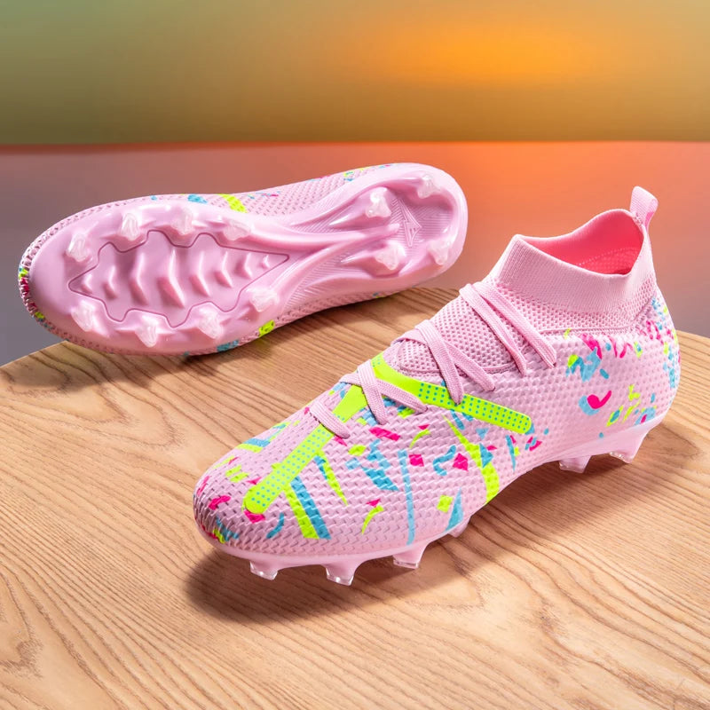 Men's High Ankle Football Boots Turf Soccer Cleats Breathable Non-slip Training Match Sneakers Outdoor Sports TF Soccer Shoes
