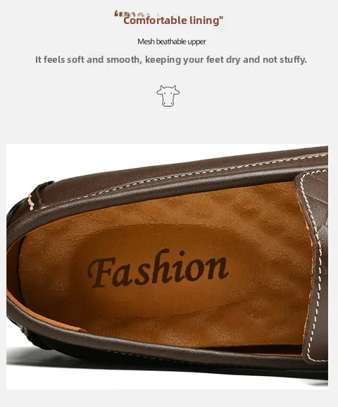 Top-grain Cowhide Men's Shoes, Bean Shoes, Summer Breathable, High-end and Sophisticated Business Casual Leather Shoes