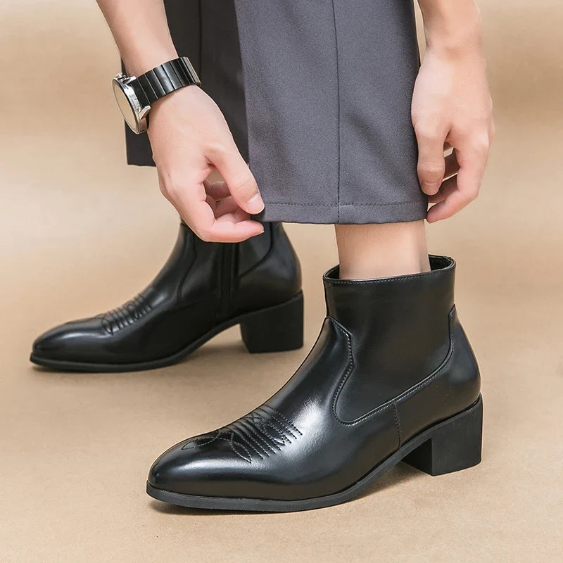Black Western Boots for Men Cowboy Brown Chelsea Boots Zipper Ankle Business Boots Size 38-46 Free Shipping