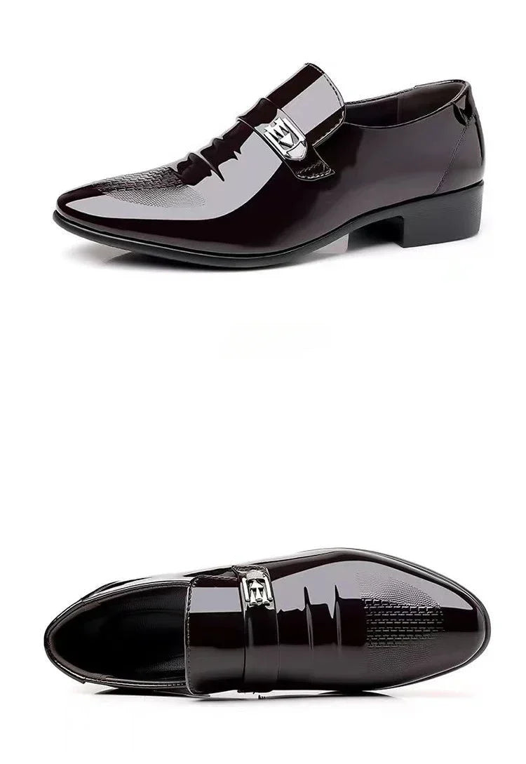 Dress Shoes Man Patent Leather Spring Autumn Bright Upper Pointed Toe Social Shoe for Men Casual 2025 Trend High Quality Fashion