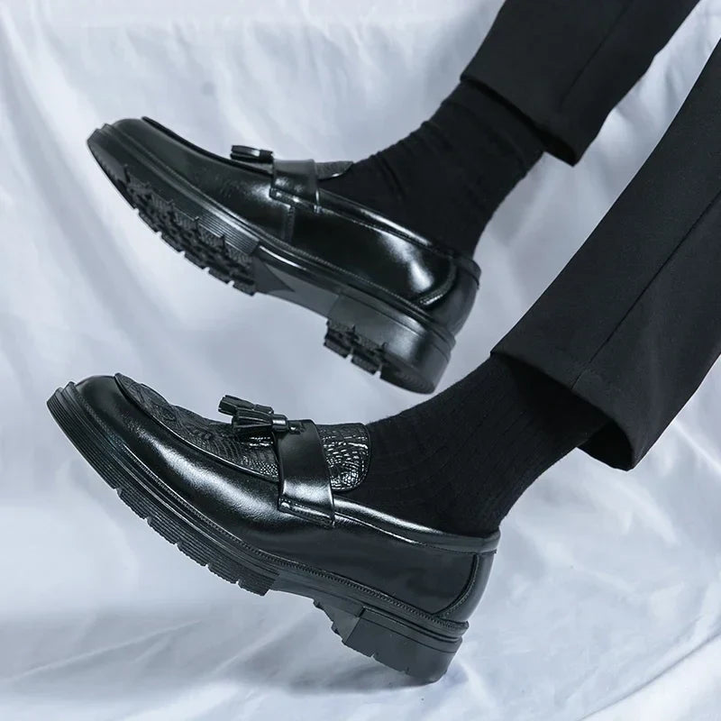 Men's Shoes Leather Men Fashion Spring Tassel Loafers Hot Sale Handmade Business Shoes Luxury Brand Lace-Up Men's Groom Footwear