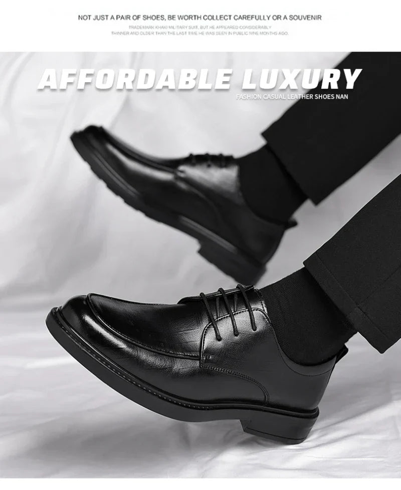 Leather Shoes Men's Four Seasons Business Formal British Casual Commuting Style Black Heightening Wedding Groom's Shoes New