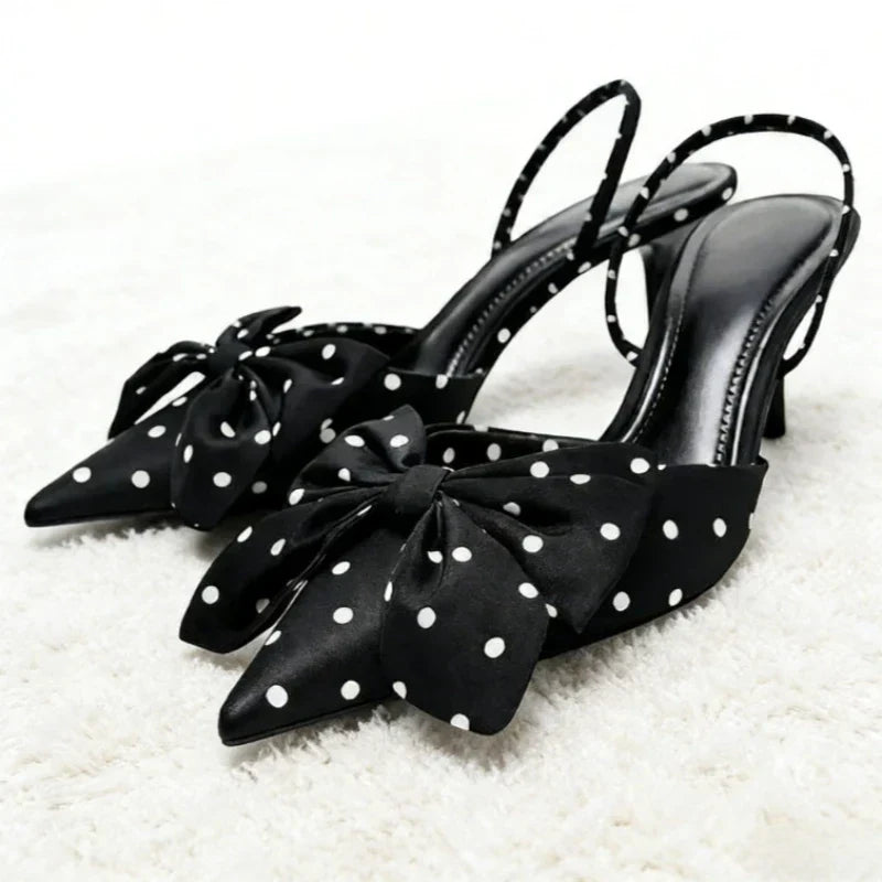 Brown Polka Dot Butterfly Knot Decoration Brand Pumps Women Elegant Pointed Toe Thin Heel Designer Shoes Sexy Party Dress Shoes