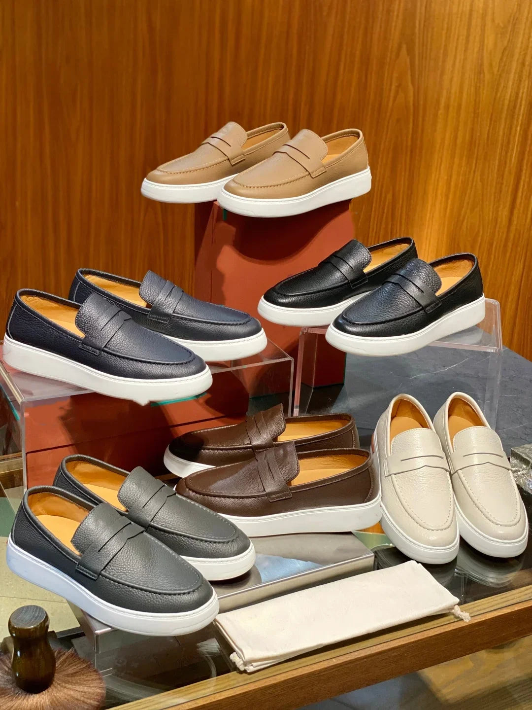 2026 New Men Genuine Grain Leather Penny Loafers Slip On Platform Non Slip Soft Sole Business Casual Driving Daily Walking Shoes