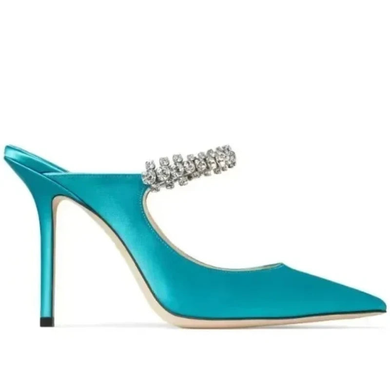 2025 Summer New Pointed High Heels Women's Muller Shoes Transparent Water Diamond Sexy Fashion Thin Heel Women's Sandals