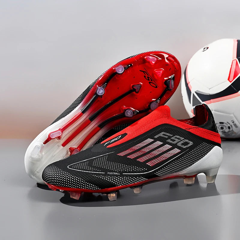 Without-lace Mens Football Boots Youth FG Professional Training Studded Fast Soccer Cleats Non Slip Football Shoes for Boys F50