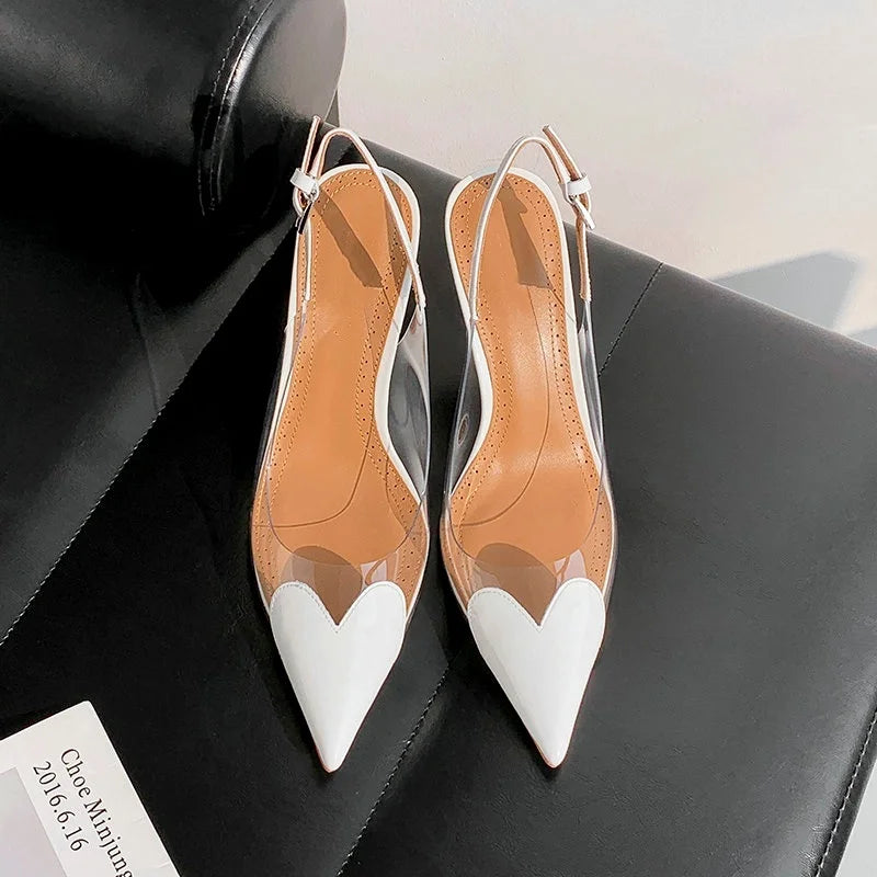 Fashion Heart Design Women Pumps Sexy Pointed Toe Clear High Heels Wedding Prom Shoes PVC Transparent Sandals Party Pumps