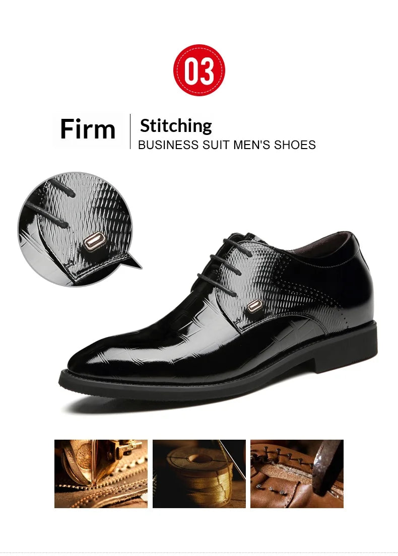 Mens Elevator Shoes 6/8CM Height Increase Invisible Hidden Formal Oxford Derby Leather Dress Shoes for Wedding Business Lace Up