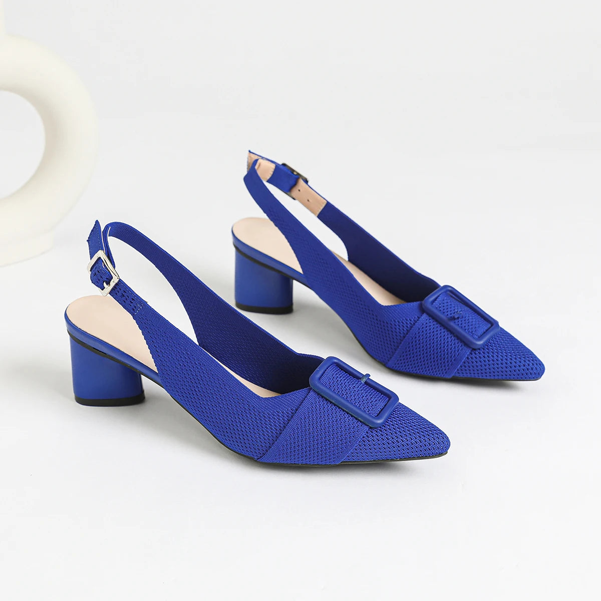 2025 New Women's High Heel Sandals with Pointed Knitted Fashion, Breathable, Non slip, and Colorful Blocks