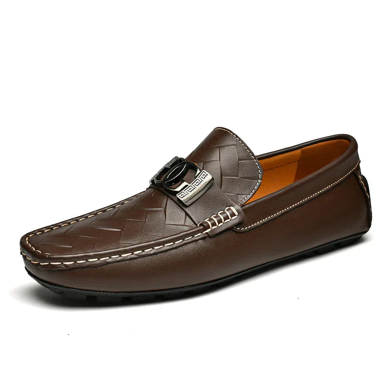 Top-grain Cowhide Men's Shoes, Bean Shoes, Summer Breathable, High-end and Sophisticated Business Casual Leather Shoes