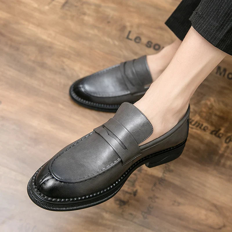 Premium Silver Business Shoes Men's Oxford Shoes Leather Brand Loafers Slip on High Quality Wedding Loafers Soft Sole Dress Shoe