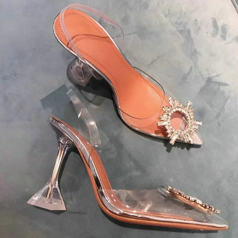 34-45 PVC Transparent Crystal Shoes 2026 Summer New Pointed Odd Heel Shoes Stiletto Ladies Sun Decoration Wild Fairy Shoes