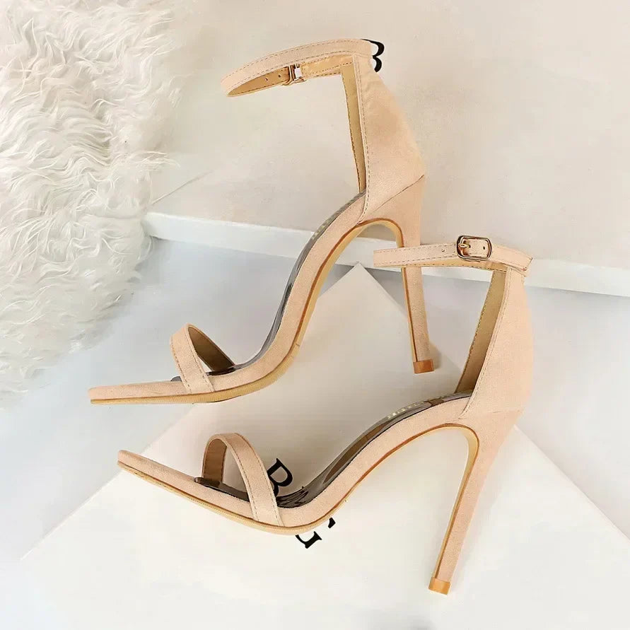Women Gladiator Stiletto Classic Ankle Strap Holiday Beach Sandals Lady Fashion Suede 8cm 11cm High Heels Sexy Red Brown Sandles