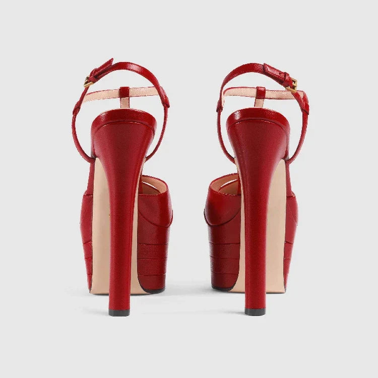 2026 Women's Round Head Sandals Thin Heels 5cm Thick Bottom Slope Heel Fish Mouth Rivet Sandal T-Platform Sandals Size34-43