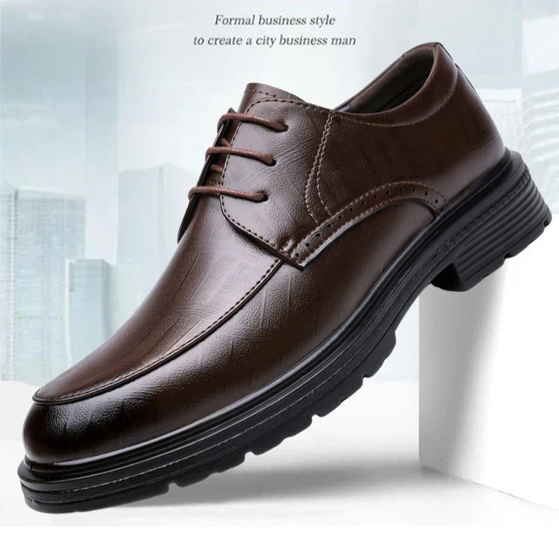 Men's Lace-up Business Casual Leather Shoes Spring Autumn New Platform Work Shoes Male Fashion Solid Color Dress Shoe Man