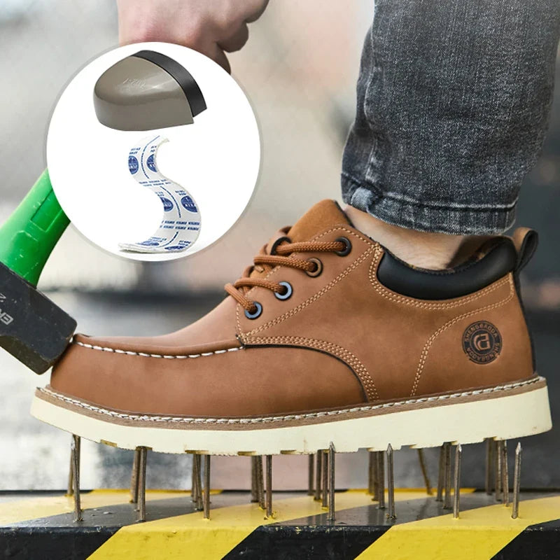 Men's Safety Leather Boots Steel Toe Shoes Puncture-Proof  Work Boots Safety Shoes Men Wear Resistant Indestructible Shoes 2026